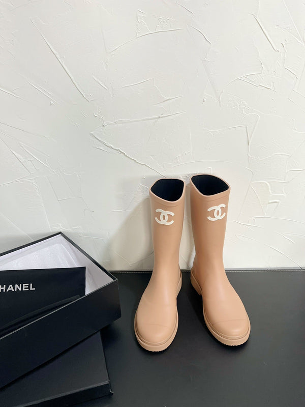 Stivali alti CC in gomma naturale beige 949644