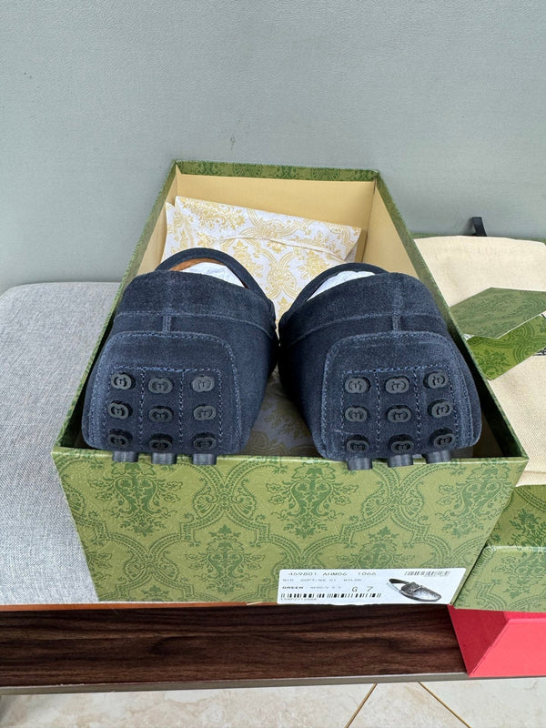 GG Men's Loafer Navy Blue Embossed Suede 555384