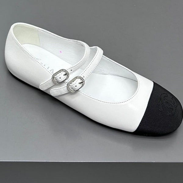 mary jane double strap whitecalfskin black grosgrain