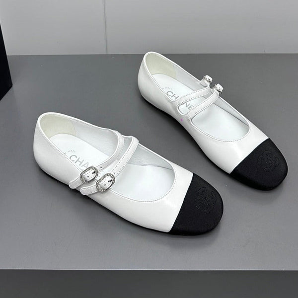 mary jane double strap whitecalfskin black grosgrain