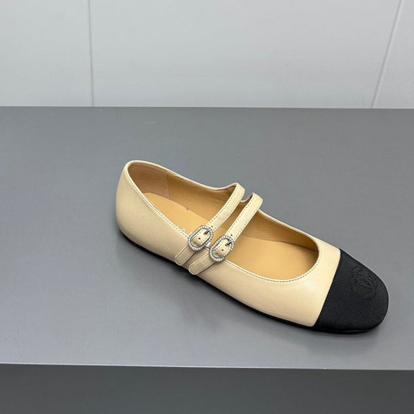 mary jane doppio cinturino in pelle di vitello beige grosgrain nero
