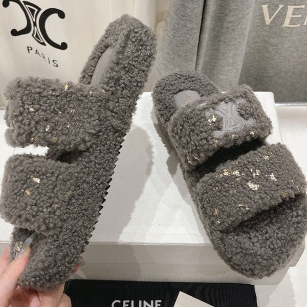 SANDALI DA PAPÀ GRIGIO FOSSILE IN PURA LANA DI PECORA