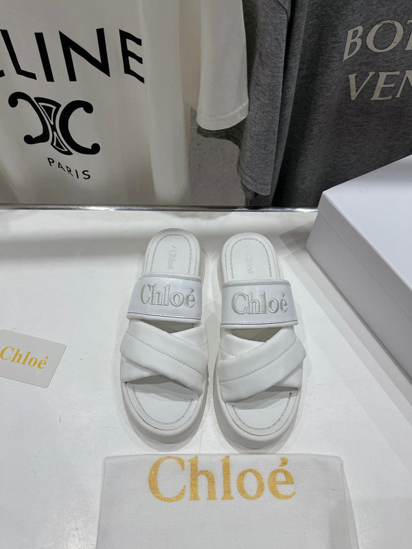 CHLOÉ MILA PLATFORM 5 CM IN WHITE NYLON WITH EMBROIDERED LOGO