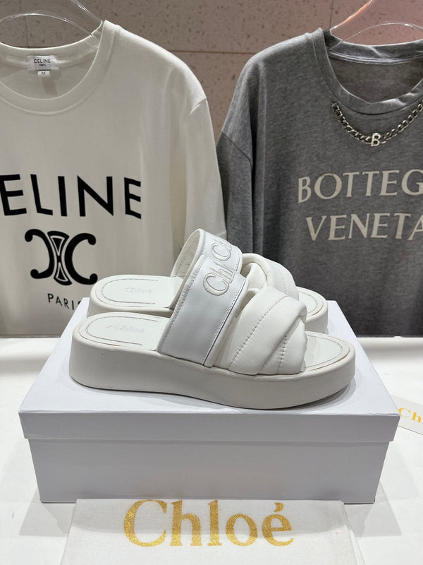 CHLOÉ MILA PLATFORM 5 CM IN WHITE NYLON WITH EMBROIDERED LOGO