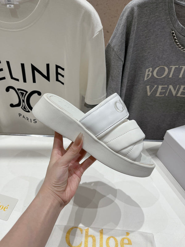 CHLOÉ MILA PLATFORM 5 CM IN WHITE NYLON WITH EMBROIDERED LOGO