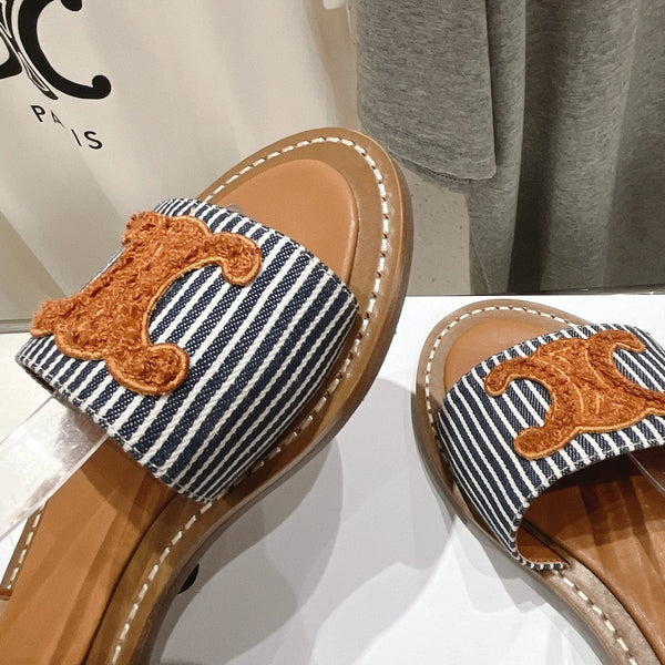 LYMPIA SANDAL IN TRIOMPHE MACCRAMÉ COTTON & CALFSKIN BRONZE BROWN/NAVY