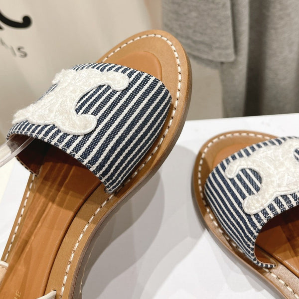 LYMPIA SANDAL IN TRIOMPHE MACCRAMÉ COTTON & CALFSKIN OFF WHITE / NAVY