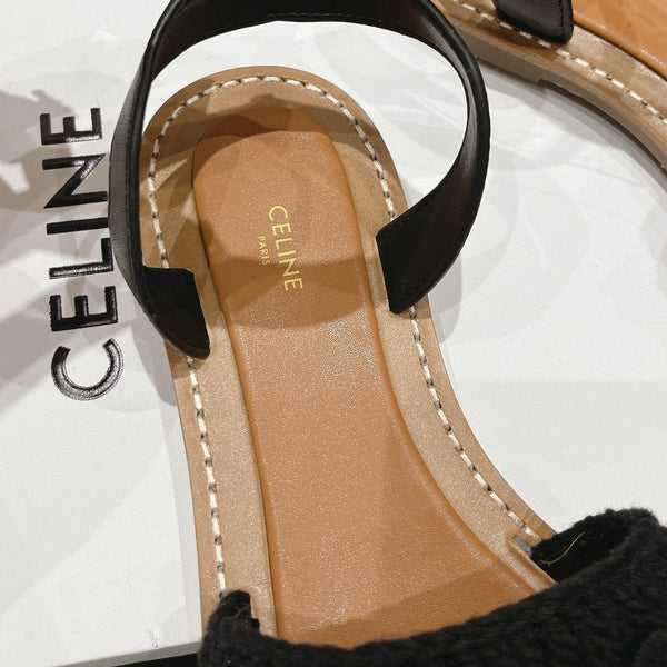 LYMPIA SANDAL IN TRIOMPHE MACCRAMÉ COTTON & CALFSKIN BLACK