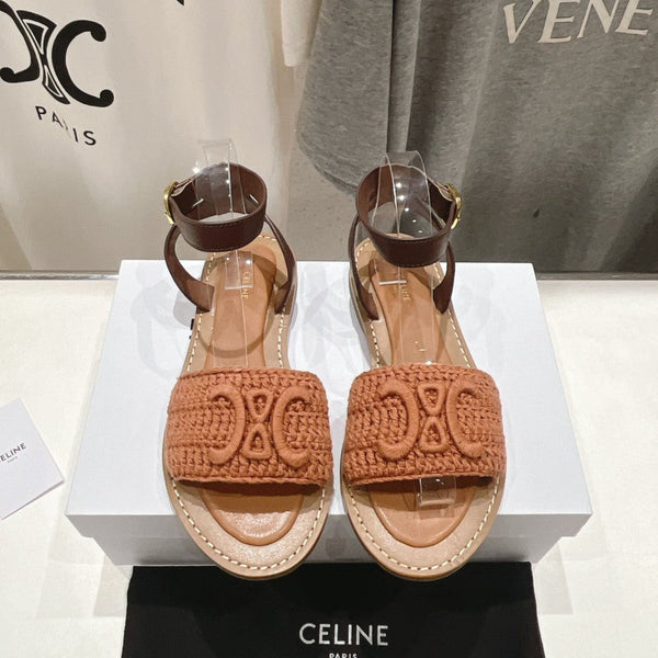 LYMPIA SANDAL IN TRIOMPHE MACCRAMÉ COTTON & CALFSKIN BROWN/DARK BROWN