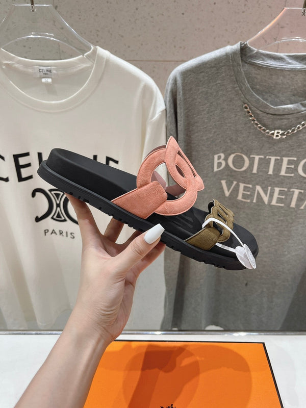 EXTRA SANDAL BLACK MIX PEACH MIX MOSS CALFSKIN