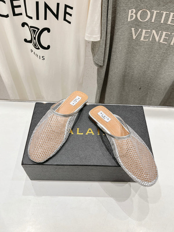 MULES ALAIA FLAT IN RETE ARGENTATA