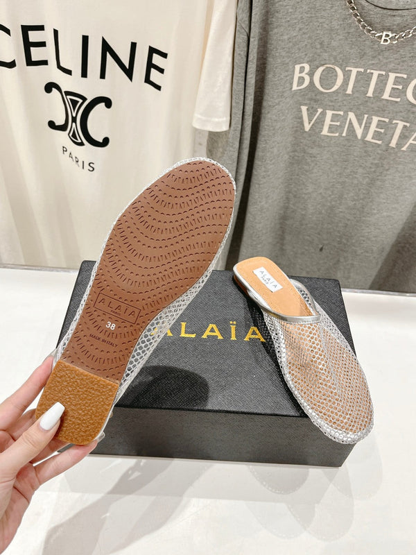 MULES ALAIA FLAT IN RETE ARGENTATA