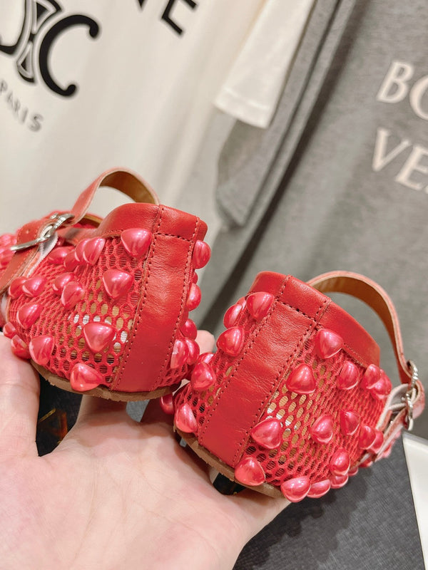 SCARPE MARY JANE ALAIA PEARL IN RETE ROSSO CILIEGIA E PELLE DI VITELLO