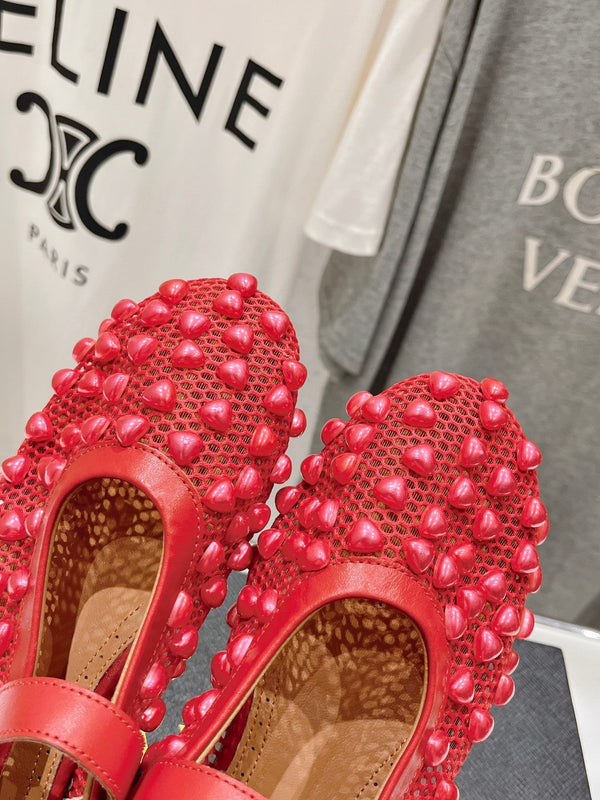 SCARPE MARY JANE ALAIA PEARL IN RETE ROSSO CILIEGIA E PELLE DI VITELLO