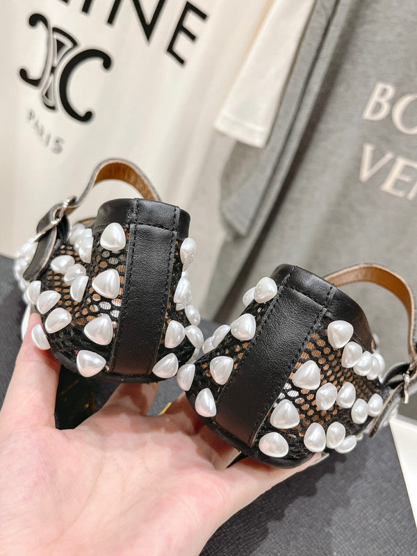 SCARPE MARY JANE ALAIA PEARL IN RETE E PELLE DI VITELLO BIANCHE E NERE