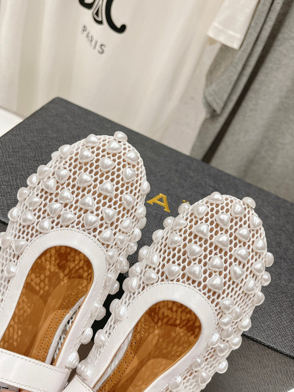 SCARPE MARY JANE ALAIA PEARL IN RETE BIANCA E PELLE DI VITELLO