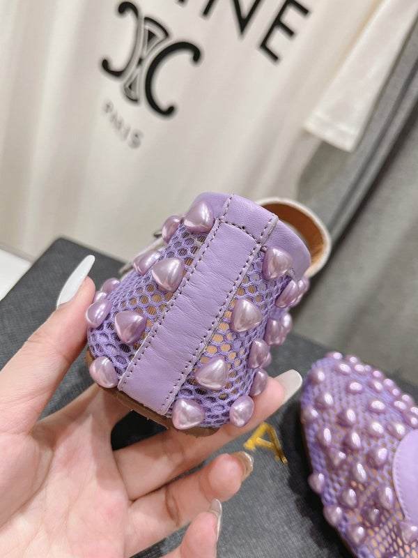 SCARPE MARY JANE ALAIA PEARL IN RETE VIOLA LAVANDA E PELLE DI VITELLO