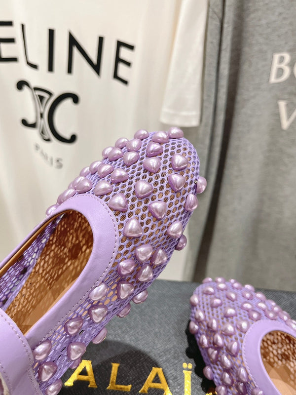 SCARPE MARY JANE ALAIA PEARL IN RETE VIOLA LAVANDA E PELLE DI VITELLO
