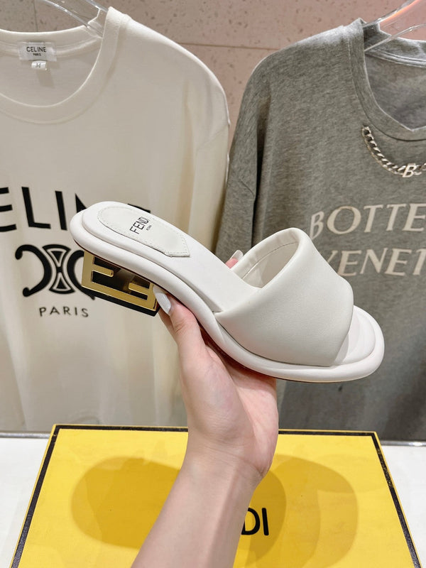 FENDI BAGUETTE MEDIUM-HEEL SANDALS 45 MM IN WHITE CALFSKIN