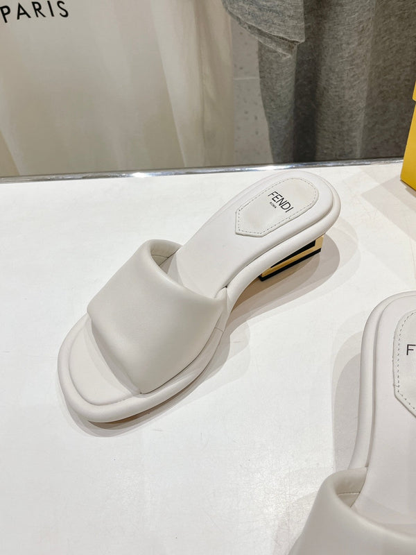 FENDI BAGUETTE MEDIUM-HEEL SANDALS 45 MM IN WHITE CALFSKIN