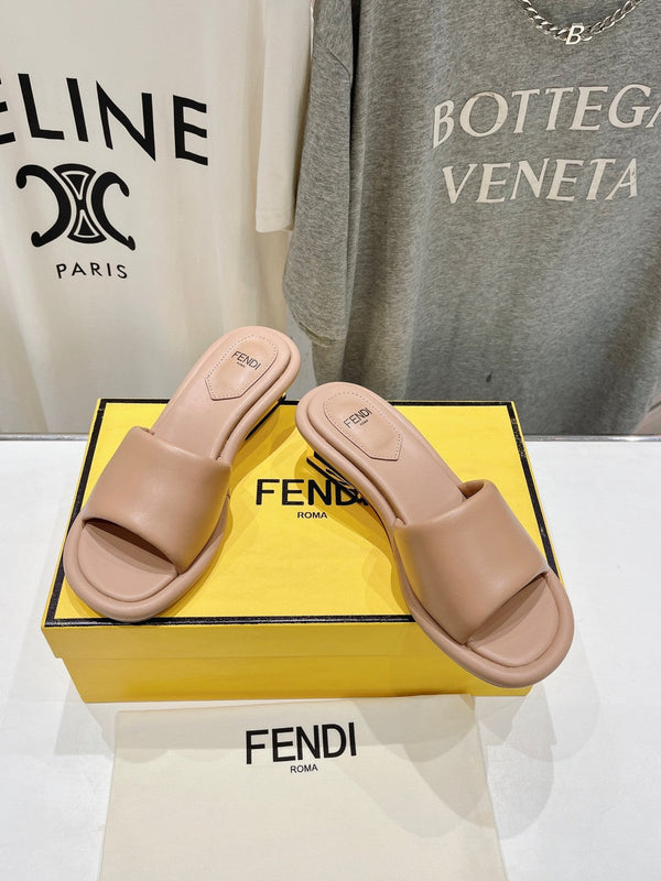 FENDI BAGUETTE MEDIUM-HEEL SANDALS 45 MM IN DESERT SAND CALFSKIN