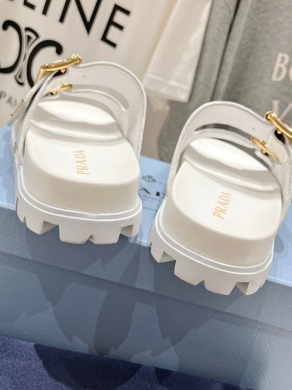 SANDALI CIABATTE CON CINTURINO E MOTIVO COCCODRILLO PRA IN PELLE DI VITELLO BIANCA