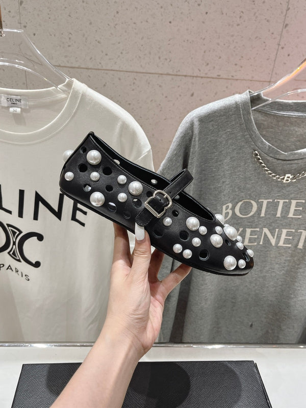 ALAIA PEARL MARY JANE SHOES BLACK MIX WHITE LAMBSKIN