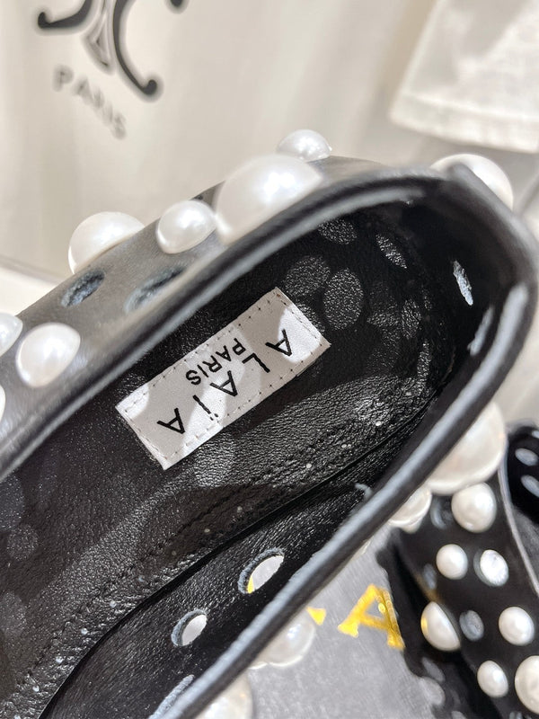 ALAIA PEARL MARY JANE SHOES BLACK MIX WHITE LAMBSKIN