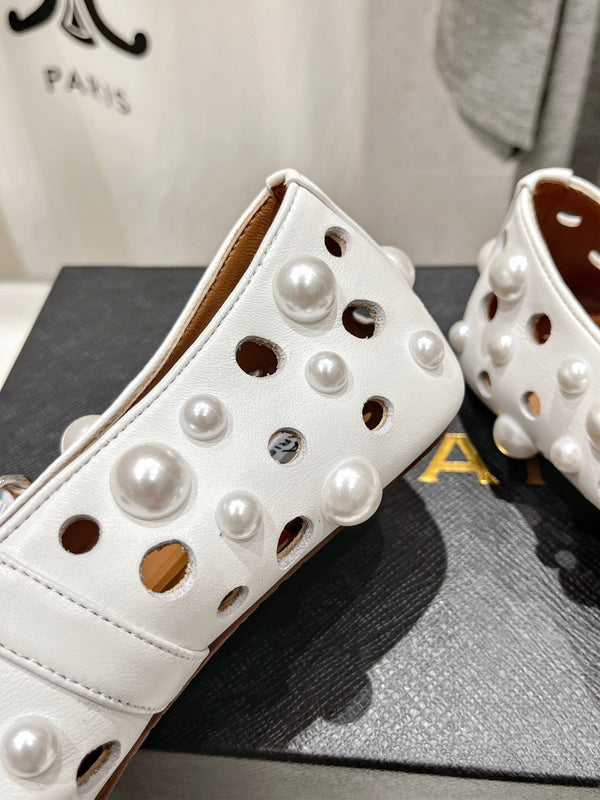 ALAIA PEARL MARY JANE SHOES WHITE LAMBSKIN