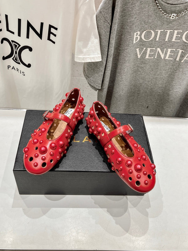 SCARPE MARY JANE ALAIA PEARL IN PELLE DI AGNELLO ROSSO ROSA