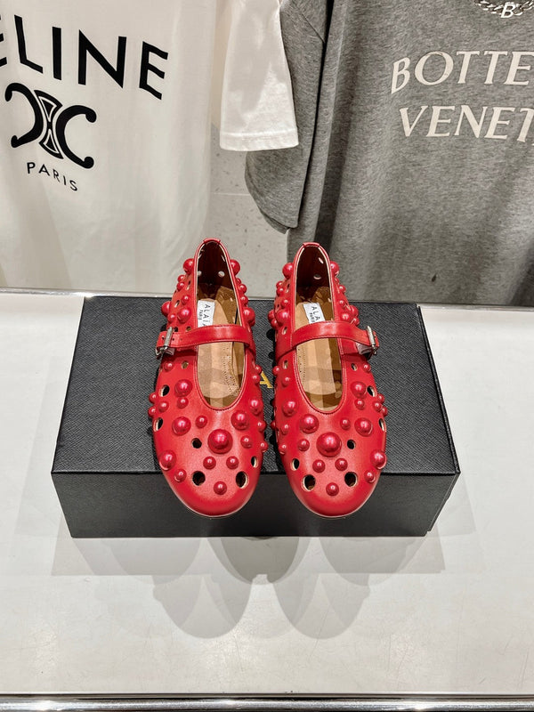 SCARPE MARY JANE ALAIA PEARL IN PELLE DI AGNELLO ROSSO ROSA