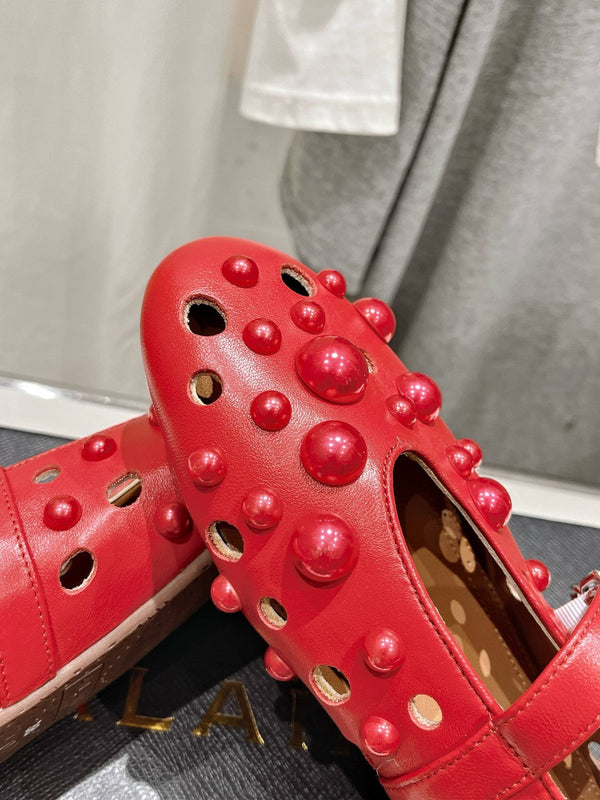 SCARPE MARY JANE ALAIA PEARL IN PELLE DI AGNELLO ROSSO ROSA