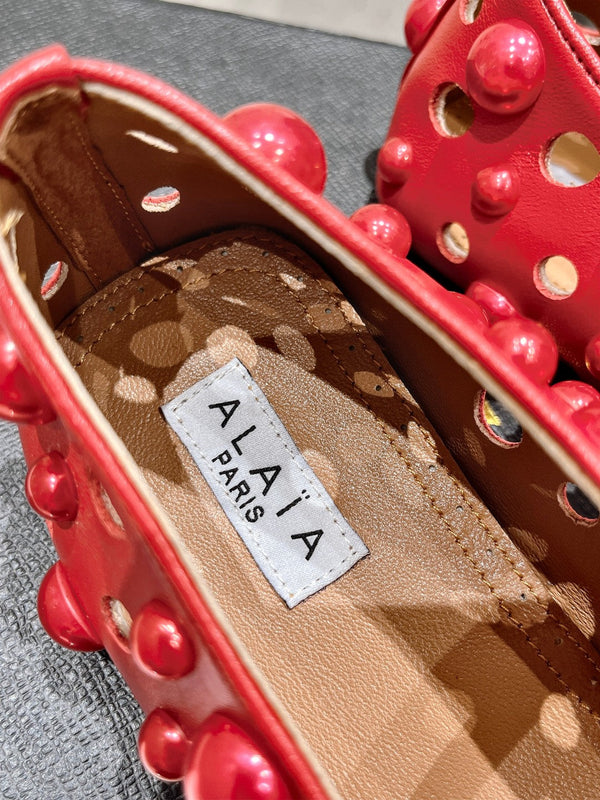 SCARPE MARY JANE ALAIA PEARL IN PELLE DI AGNELLO ROSSO ROSA