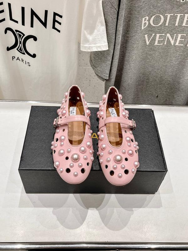ALAIA PEARL MARY JANE SHOES IN LIGHT PINK LAMBSKIN