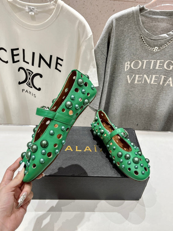 SCARPE MARY JANE ALAIA PEARL IN PELLE DI AGNELLO VERDE SMERALDO