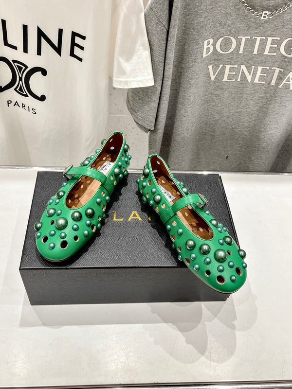 SCARPE MARY JANE ALAIA PEARL IN PELLE DI AGNELLO VERDE SMERALDO