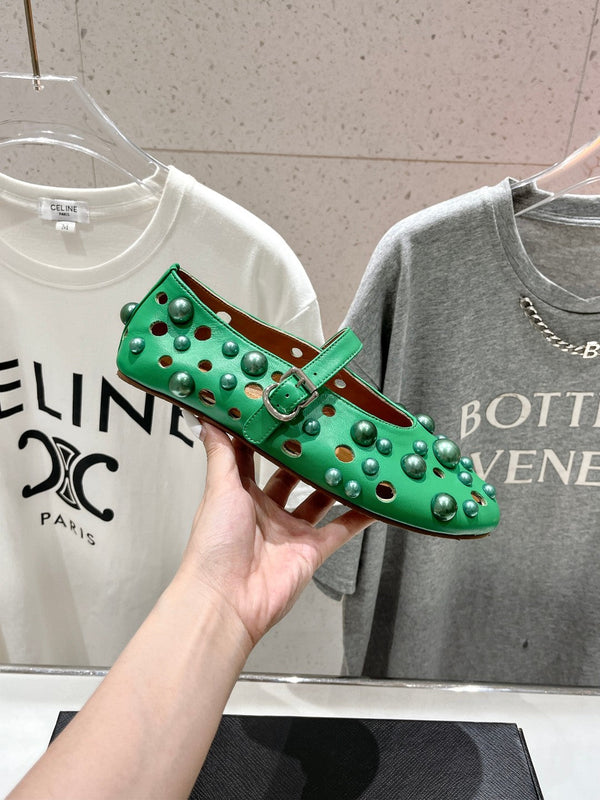 SCARPE MARY JANE ALAIA PEARL IN PELLE DI AGNELLO VERDE SMERALDO