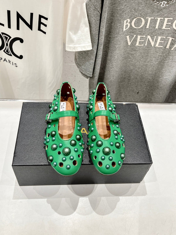 SCARPE MARY JANE ALAIA PEARL IN PELLE DI AGNELLO VERDE SMERALDO