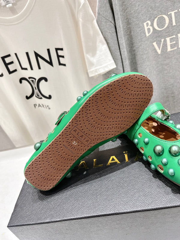 SCARPE MARY JANE ALAIA PEARL IN PELLE DI AGNELLO VERDE SMERALDO