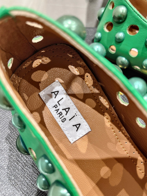 SCARPE MARY JANE ALAIA PEARL IN PELLE DI AGNELLO VERDE SMERALDO