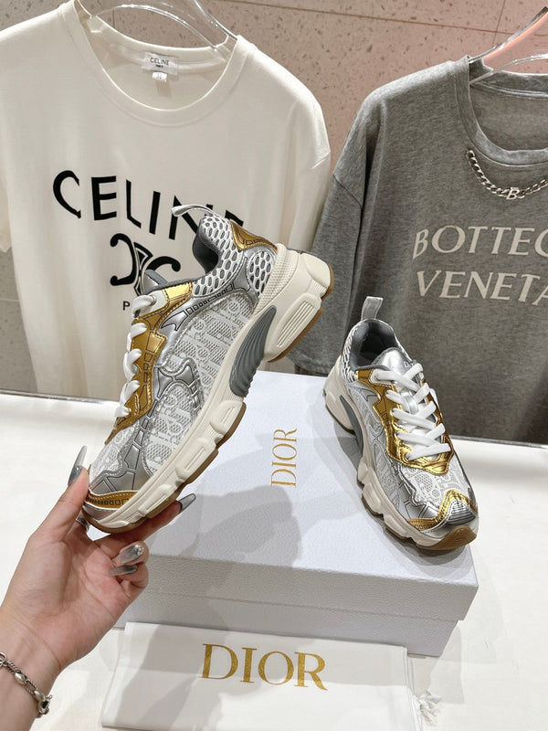 CD Vibe Sneaker White Mix Grey Gold Polyester Mesh Fabric And Cowhide