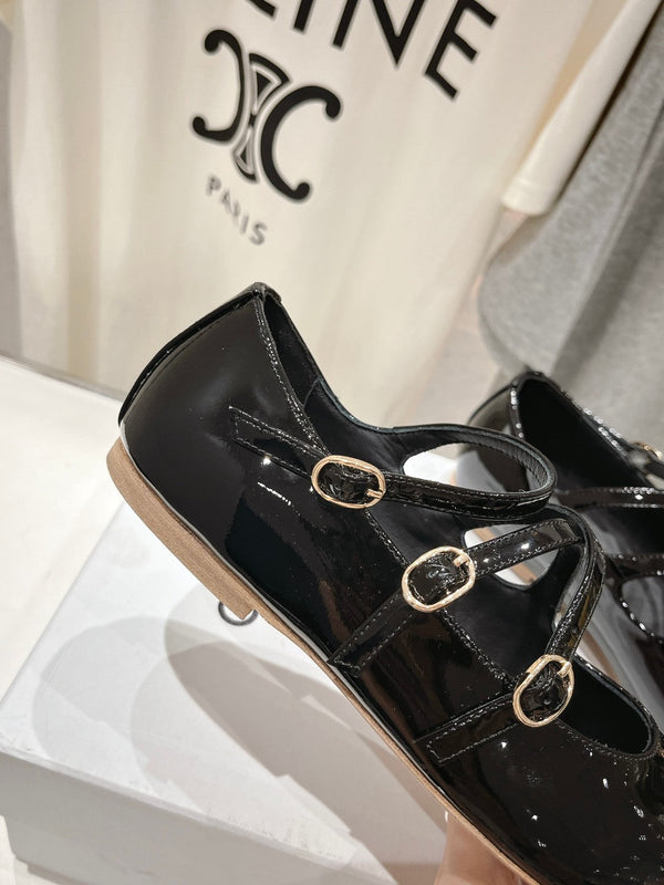 Celin Ballerina Triple Strap Black Patent Calfskin