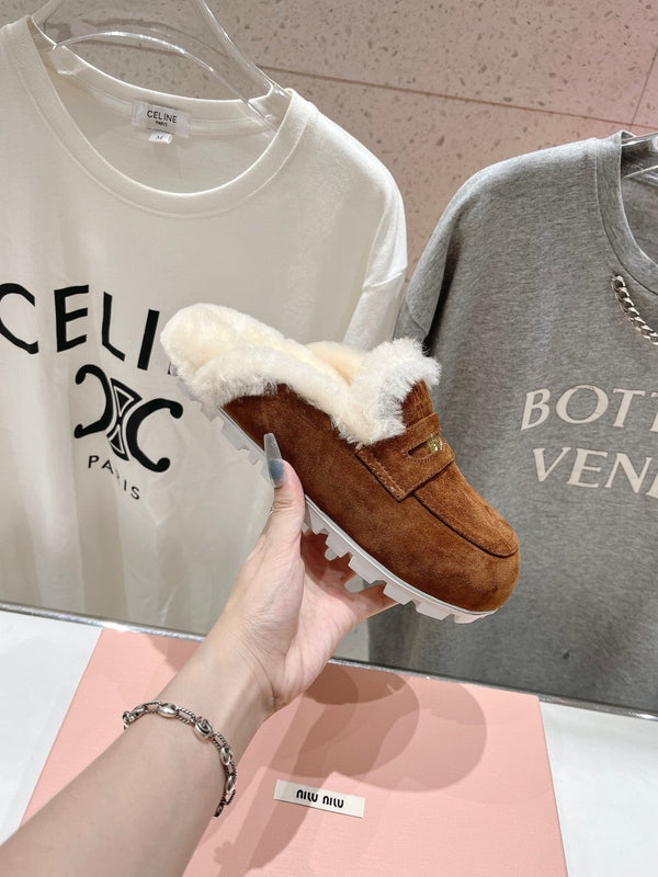 Miu Mule Wool Lining Caramel Brown Suede