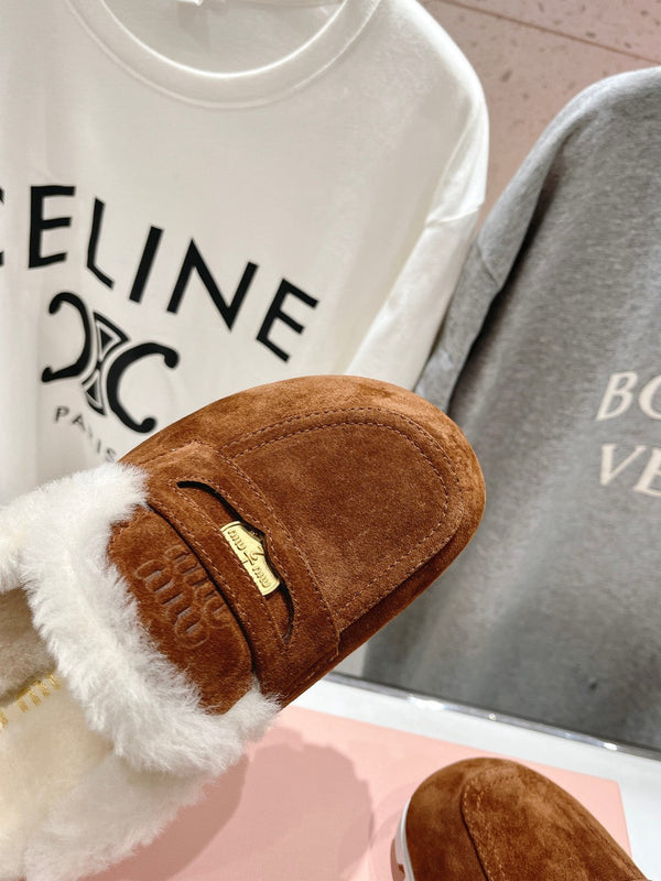 Miu Mule Wool Lining Caramel Brown Suede