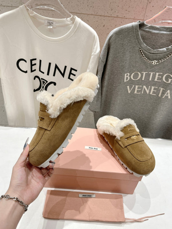 Miu Mule Wool Lining Tobacco Brown Suede