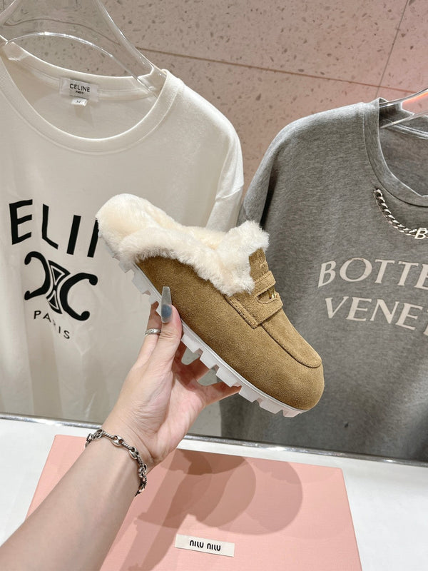 Miu Mule Wool Lining Tobacco Brown Suede