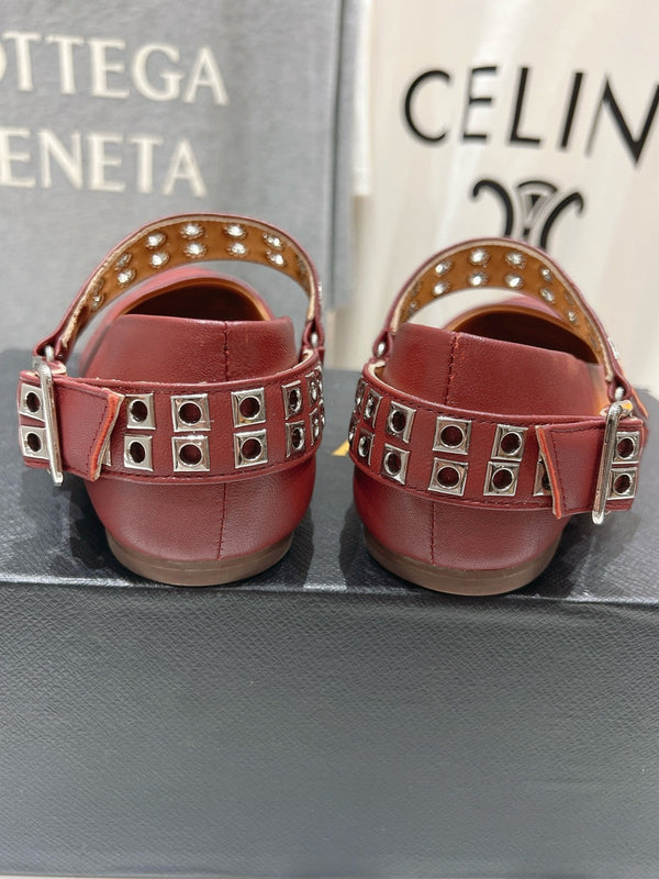 Alaila Biker Ballet Flats In Brown Red Cowhide 911440