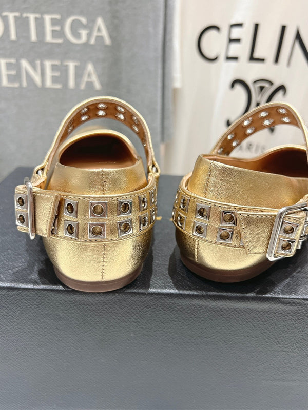 Ballerine Alaila Biker in pelle di vacchetta dorata 911444