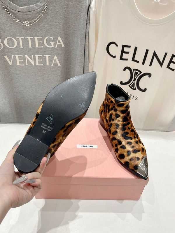 Miu Ankle Boots Leopard Skin Brown Background Sheepskin