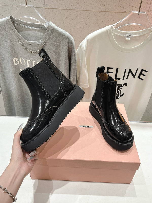 Miu Ankle Boots Black Polished Calfskin